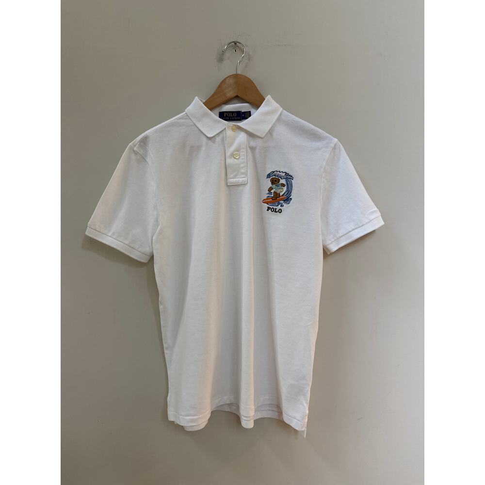 Polo Ralph Lauren Men's Surfing BEAR Short Sleeve Polo Shirt, White Sz M Preppy